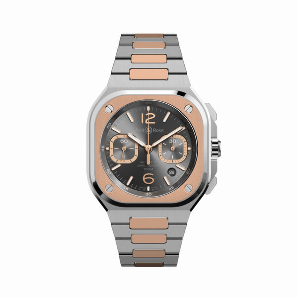 Bell & Ross 柏萊士 BR 05 CHRONO GREY STEEL & GOLD 不鏽鋼18k玫瑰金計時腕錶 42mm