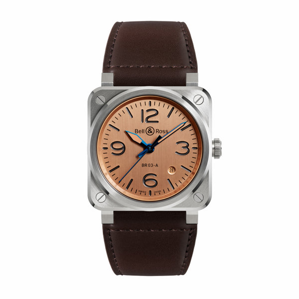 Bell & Ross 柏萊士 BR 03 COPPER 鍍金銅面不鏽鋼自動腕錶 41mm