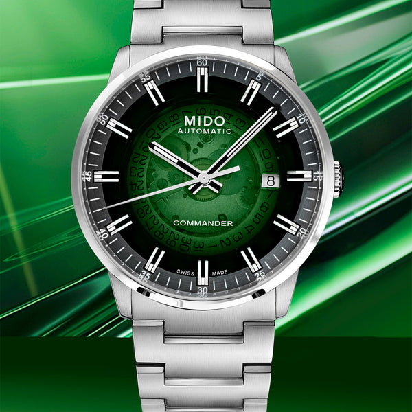 MIDO 美度 Commander 香榭系列 Gradient 綠色漸層機械腕錶 M0214071141103