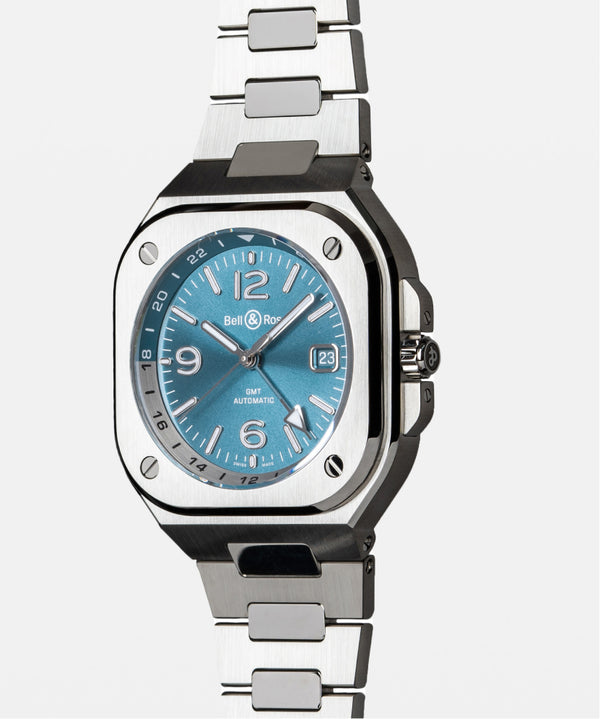 Bell & Ross 柏萊士 BR-05 GMT 兩地時區 Sky Blue 天空藍機械腕錶 41mm BR05G-PB-ST/SST