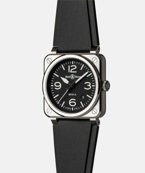 Bell & Ross 柏萊士 BR-03 BLACK STEEL 不鏽鋼自動腕錶 41mm BR03A-BL-ST/SRB