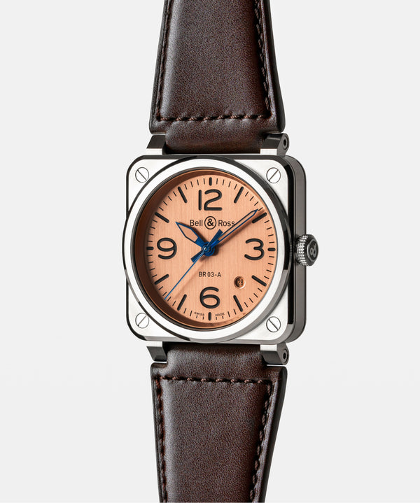 Bell & Ross 柏萊士 BR-03 COPPER 鍍金銅面不鏽鋼自動腕錶 41mm BR03A-GB-ST/SCA