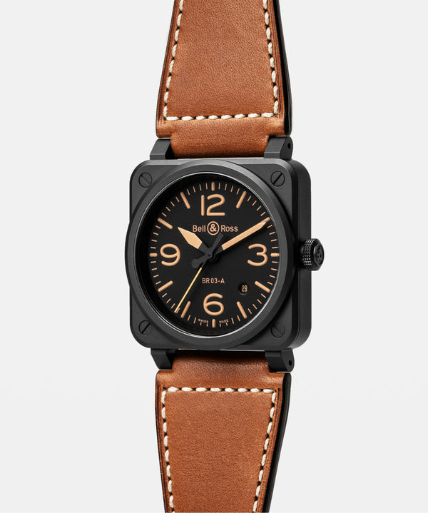 Bell & Ross 柏萊士 BR-03 HERITAGE 黑色陶瓷自動腕錶 41mm BR03A-HER-CE/SCA