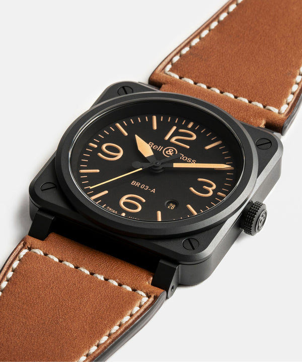 Bell & Ross 柏萊士 BR-03 HERITAGE 黑色陶瓷自動腕錶 41mm BR03A-HER-CE/SCA