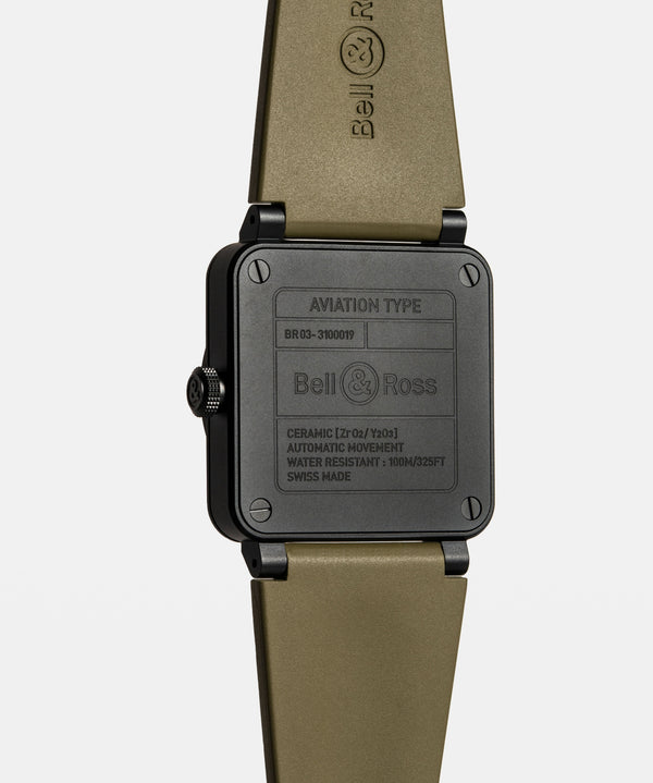 Bell & Ross 柏萊士 BR-03 MILITARY CERAMIC 卡其黑色陶瓷自動腕錶 41mm BR03A-MIL-CE/SRB