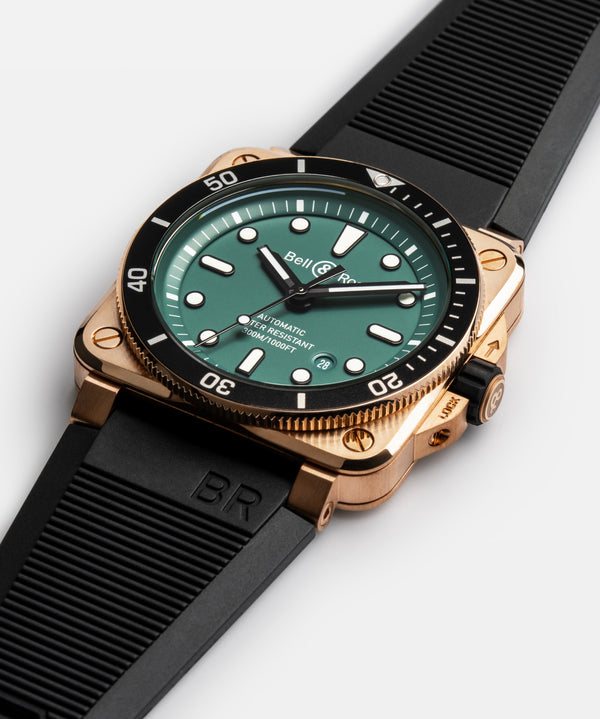 Bell & Ross 柏萊士 BR-03 DIVER BLACK & GREEN BRONZE 綠面青銅限量腕錶 42mm BR0392-D-LT-BR/SRB