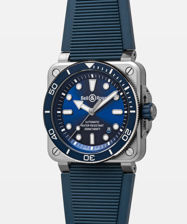 Bell & Ross 柏萊士 BR-03 Diver Blue STEEL 300米潛水自動腕錶 42mm BR03A-D-BLU-ST/SRB