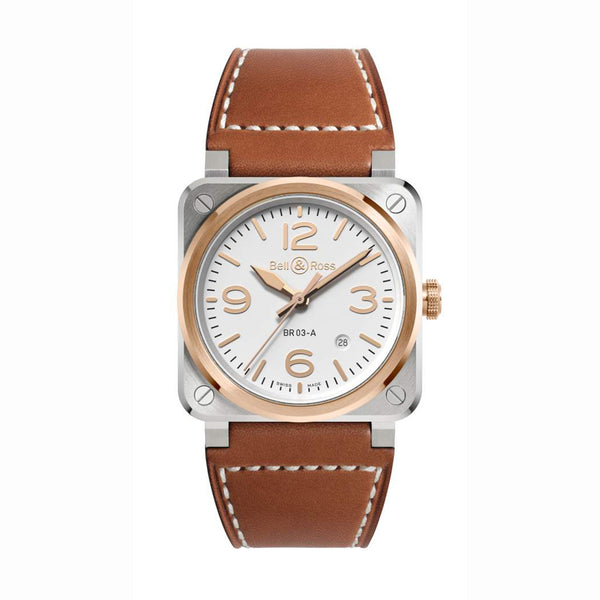 Bell & Ross 柏萊士 BR 03 White Steel & Gold 18K玫瑰金不銹鋼機械腕錶 41mm