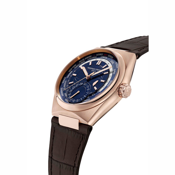 Frederique Constant 康斯登 HIGHLIFE 自製機芯世界時區18k玫瑰金台灣限定腕錶藍 41mm