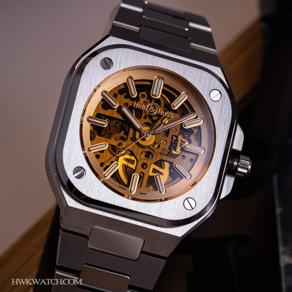 Bell & Ross 柏萊士 BR-05 SKELETON GOLDEN 鏤空金色透明錶盤機械腕錶 40mm BR05A-CH-SKST/SST