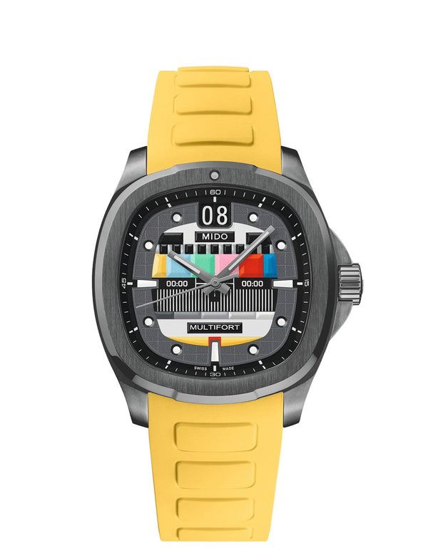 MIDO 美度 MULTIFORT 先鋒系列 TV Big Date S01E02 電視機大日期窗彩色圖案限量腕錶 40mm M0495263308101