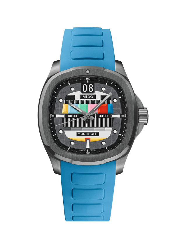 MIDO 美度 MULTIFORT 先鋒系列 TV Big Date S01E02 電視機大日期窗彩色圖案限量腕錶 40mm M0495263308101