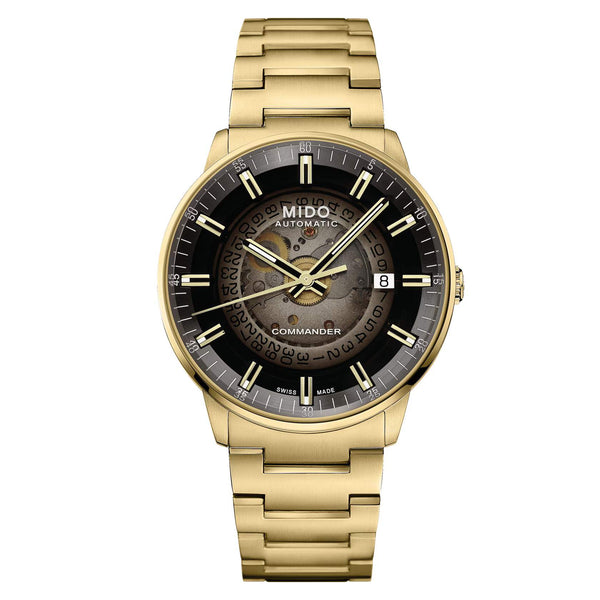 MIDO 美度 Commander 香榭系列 Gradient 漸層煙燻面盤黃色PVD機械腕錶 40mm M0214073341101
