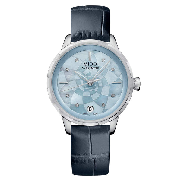 MIDO 美度 RAINFLOWER 花雨系列藍色珍珠母貝真鑽自動上鍊機械錶 34mm M0432071613100 - 新萬國鐘錶