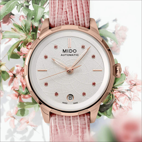 MIDO 美度 RAINFLOWER 花雨系列玫瑰金色PVD自動上鍊機械腕錶 34mm M0432073601100 - 新萬國鐘錶