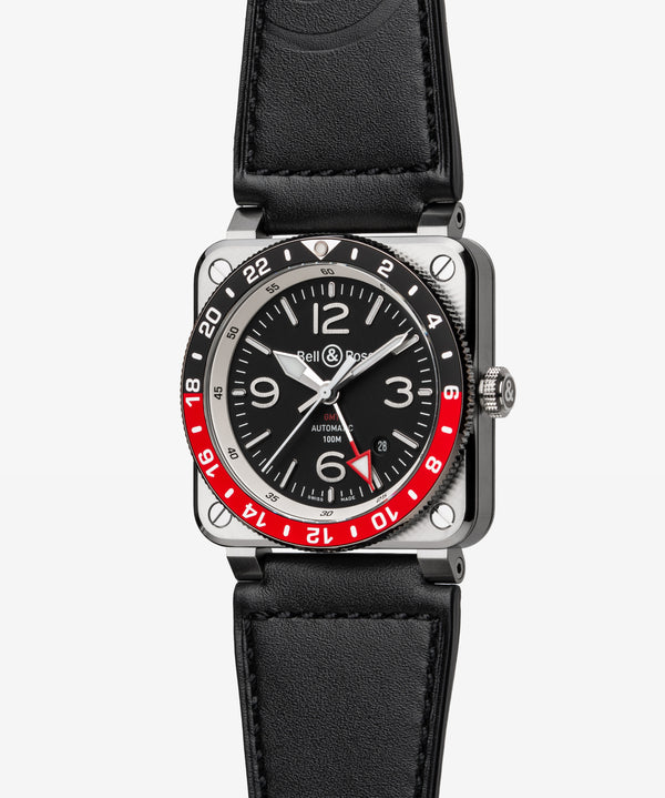 Bell & Ross 柏萊士 BR-03 GMT Black 兩地時區黑紅圈機械腕錶 42mm BR0393-BL-ST/SCA