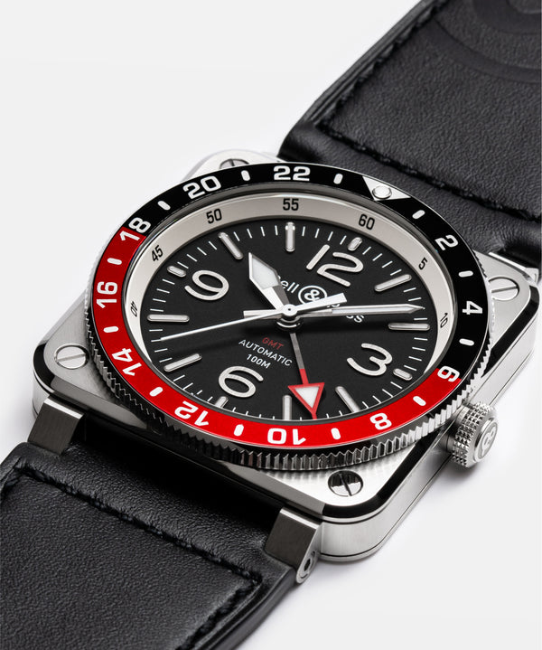 Bell & Ross 柏萊士 BR-03 GMT Black 兩地時區黑紅圈機械腕錶 42mm BR0393-BL-ST/SCA