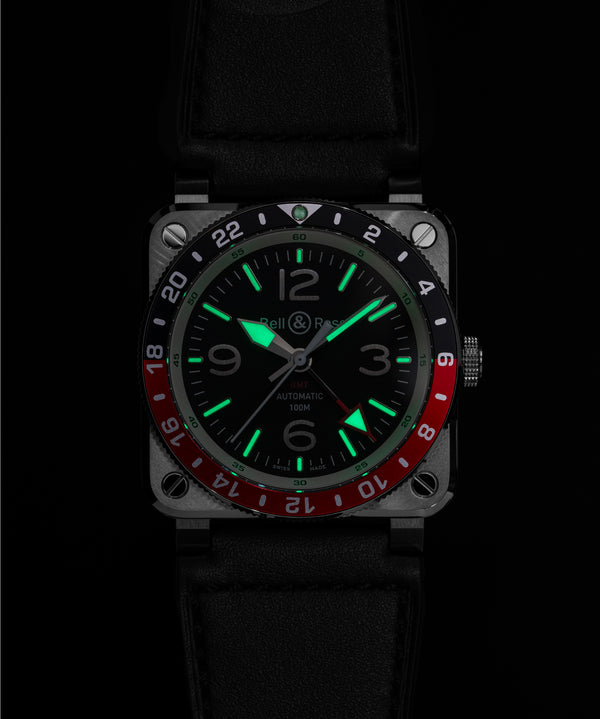 Bell & Ross 柏萊士 BR-03 GMT Black 兩地時區黑紅圈機械腕錶 42mm BR0393-BL-ST/SCA