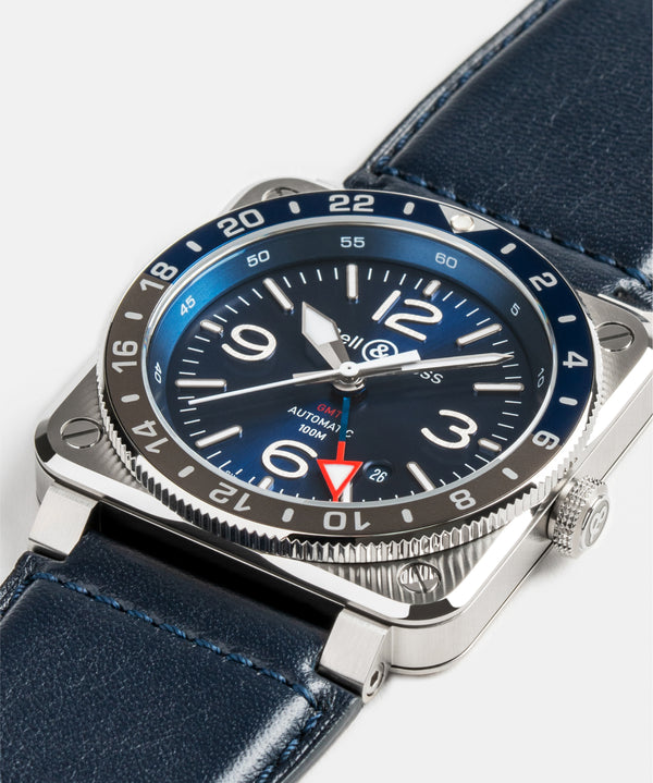 Bell & Ross 柏萊士 BR-03 GMT Blue 兩地時區藍灰圈機械腕錶 42mm BR0393-BLU-ST/SCA