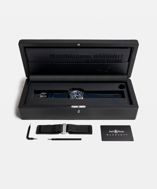 Bell & Ross 柏萊士 BR-03 GMT Blue 兩地時區藍灰圈機械腕錶 42mm BR0393-BLU-ST/SCA