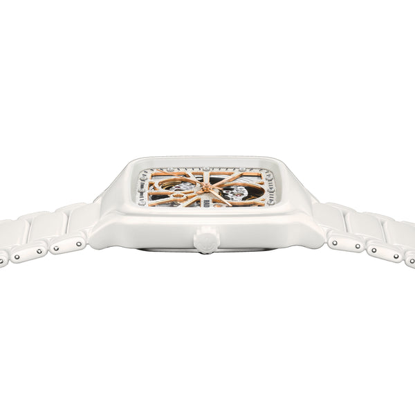 RADO 雷達錶 TRUE Square 真我方形系列白漾陶瓷鏤空自動機械腕錶 38mm R27073722