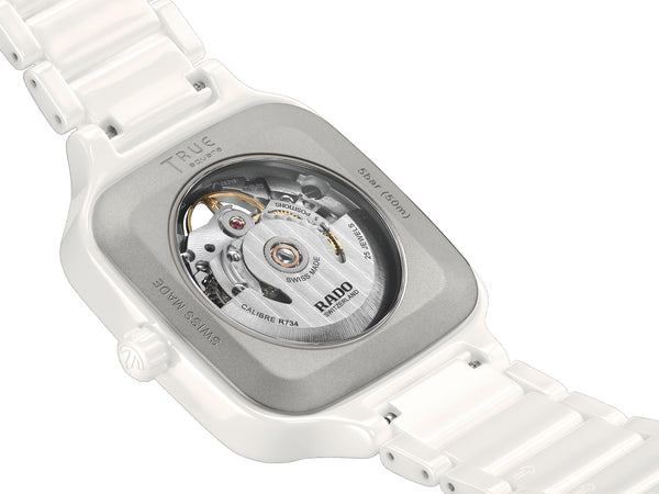 RADO 雷達錶 TRUE Square 真我方形系列白漾陶瓷鏤空自動機械腕錶 38mm R27073722