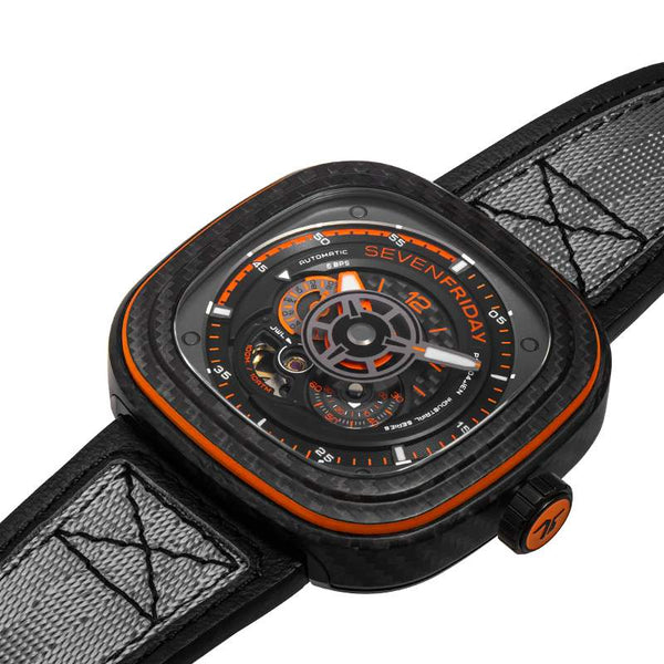 SEVENFRIDAY P系列 P3C/09 黑色碳纖維/橘色飾條上錶框 限時發行