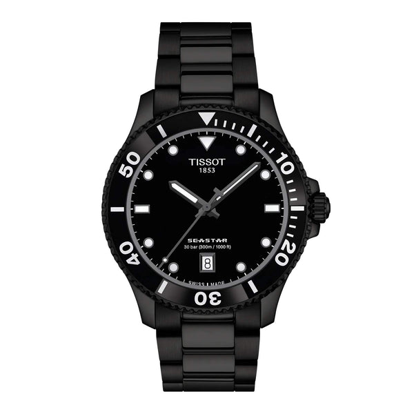 TISSOT 天梭 SEASTAR 1000 海星系列黑色PVD300米潛水石英錶 40mm T1204103305100