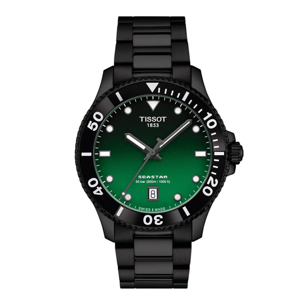 TISSOT 天梭 SEASTAR 1000 海星系列黑色PVD300米潛水石英錶 40mm T1204103309100