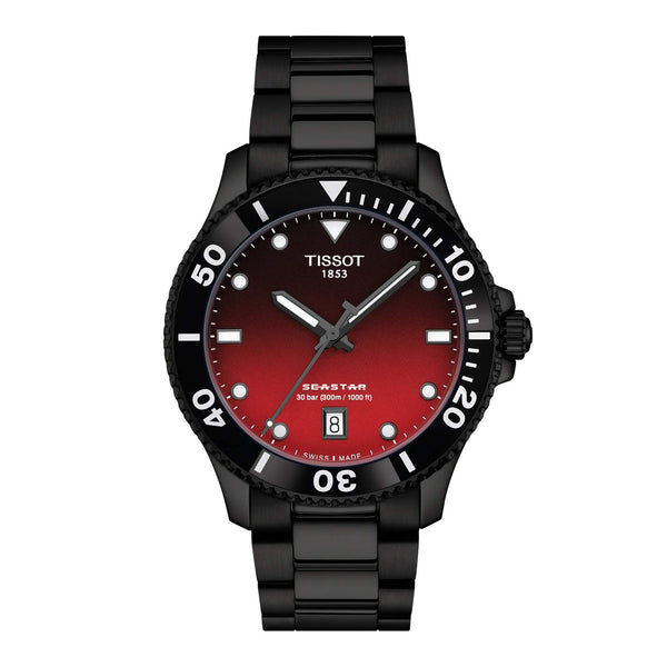 TISSOT 天梭 SEASTAR 1000 海星系列黑色PVD300米潛水石英錶 40mm T1204103342100