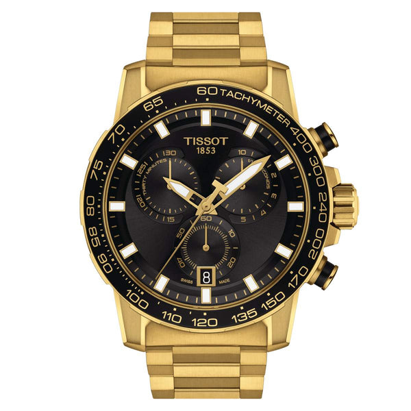 TISSOT 天梭 SUPERSPORT CHRONO 三眼計時石英金色PVD腕錶 45.5mm T1256173305101