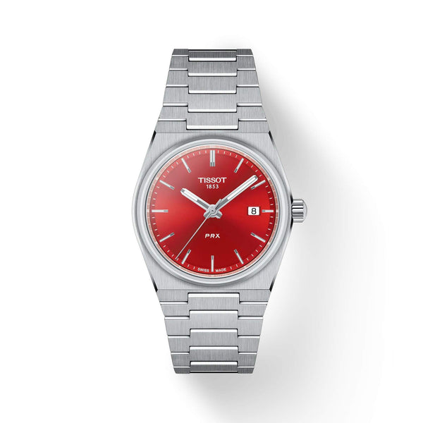TISSOT 天梭 PRX 系列復古時尚石英腕錶紅色面盤 35mm T1372101142100