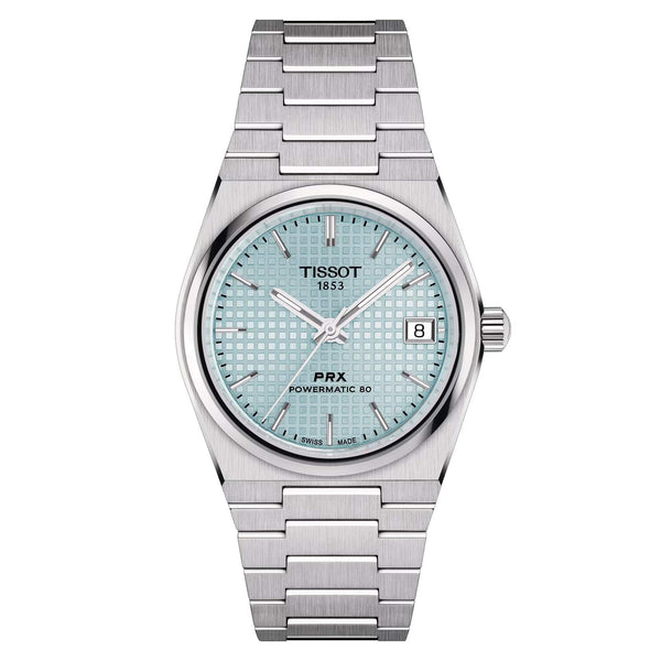 TISSOT 天梭 PRX 系列80小時自動款機械腕錶 冰藍面 35mm T1372071135100