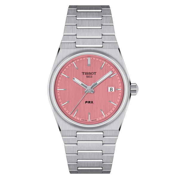 TISSOT 天梭 PRX 系列復古時尚石英腕錶粉色面 35mm T1372101133100