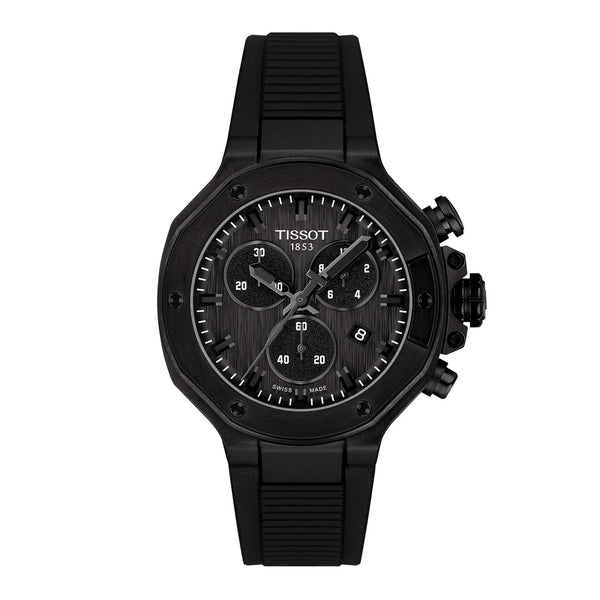 TISSOT 天梭 T-Race 競速運動系列三眼計時黑色PVD石英錶 38mm T1418173705100