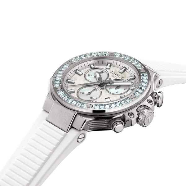 TISSOT 天梭 T-Race 競速運動系列三眼計時碼珍珠貝母石英錶 38mm T1418179711100