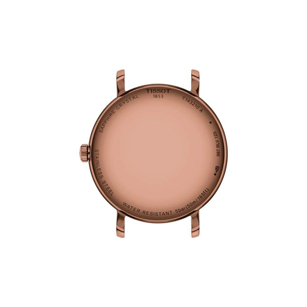 TISSOT 天梭 Everytime 系列簡約PVD玫瑰金米蘭石英腕錶 34mm T1432103333100