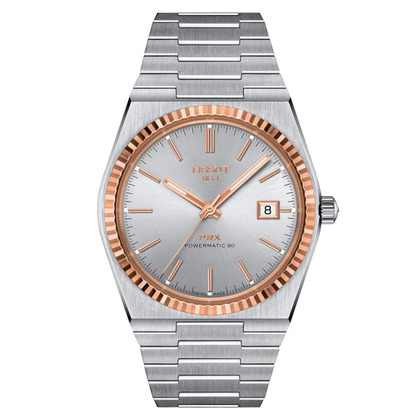 TISSOT 天梭 PRX 系列80小時自動款機械腕錶 18k玫瑰金錶圈 T9314074103100