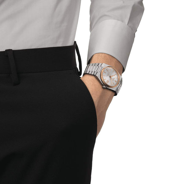 TISSOT 天梭 PRX 系列80小時自動款機械腕錶 18k玫瑰金錶圈 T9314074103100