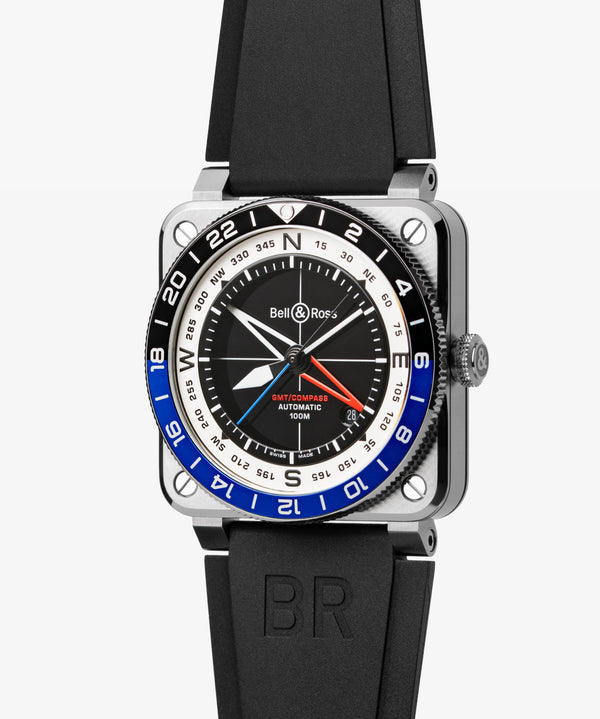 Bell & Ross 柏萊士 BR-03 GMT Compass 兩地時區指南針顯示機械腕錶 42mm BR0393-COM-ST/SRB