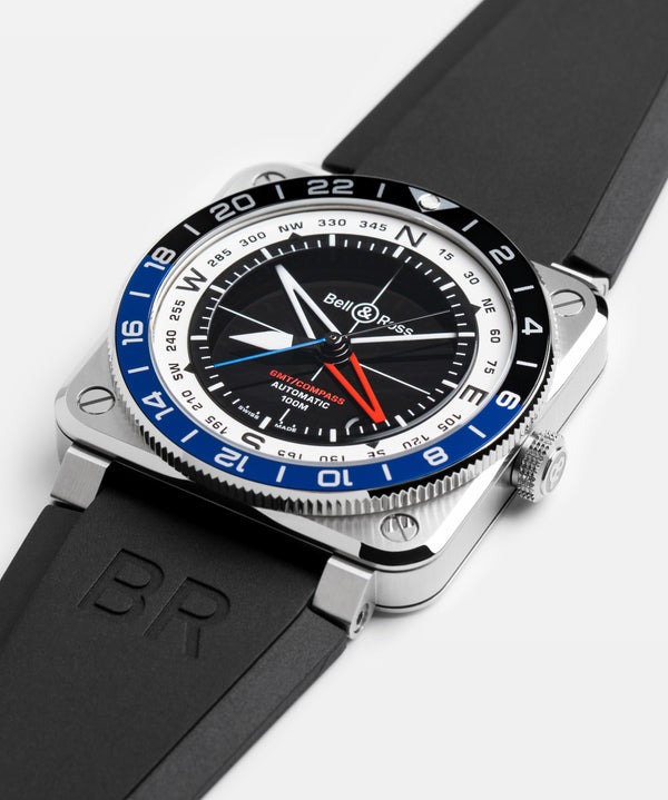 Bell & Ross 柏萊士 BR-03 GMT Compass 兩地時區指南針顯示機械腕錶 42mm BR0393-COM-ST/SRB