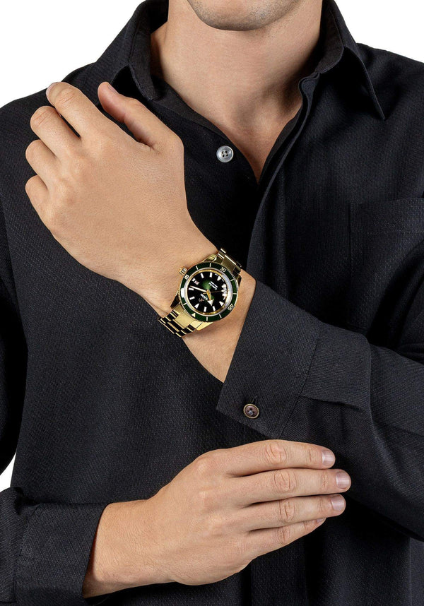RADO 雷達錶 Captain Cook 庫克船長300米PVD黃金綠面陶瓷潛水腕錶 42mm R32136323