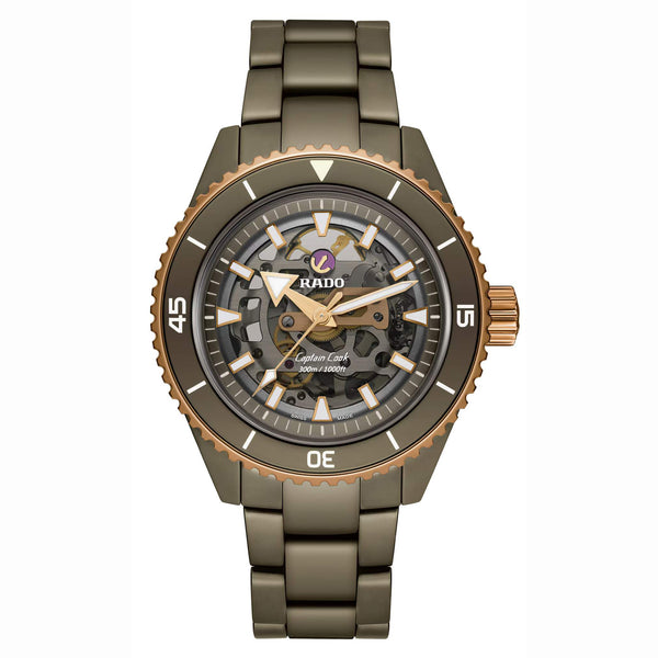 RADO 雷達錶 Captain Cook 庫克船長高科技橄欖綠陶瓷鏤空潛水腕錶 43mm R32150162