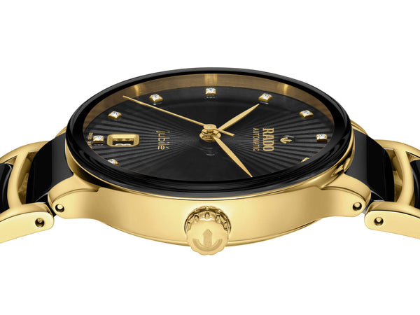 RADO 雷達錶 Centrix 晶萃系列開芯鏤空機械鑽面黃金色PVD陶瓷腕錶 35mm R30032742