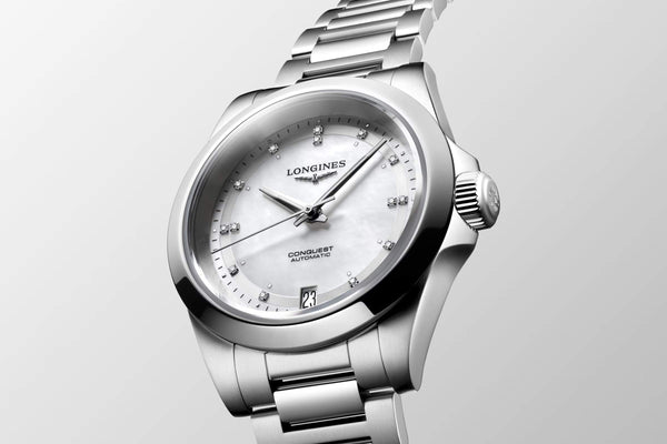 LONGINES 浪琴 Conquest 征服者系列鑽母貝優雅時尚運動腕錶 34mm L34304876