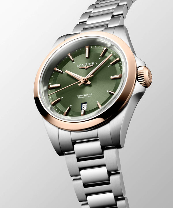 LONGINES 浪琴 Conquest 征服者系列不鏽鋼及18K玫瑰金優雅時尚運動腕錶 30mm L33205026