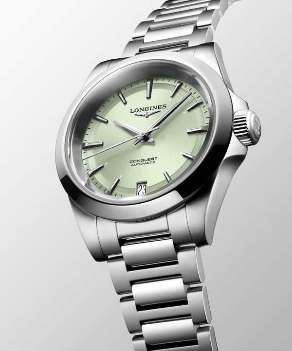 LONGINES 浪琴 Conquest 征服者系列淺綠色優雅時尚運動腕錶 34mm L34304026