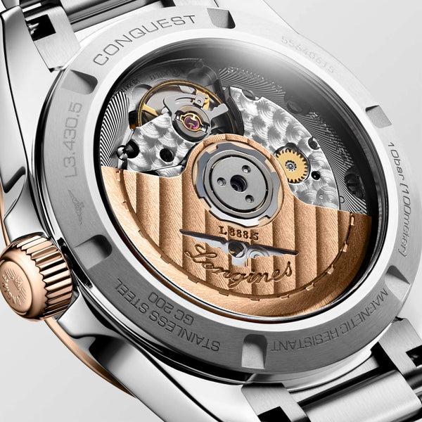 LONGINES 浪琴 Conquest 征服者系列不鏽鋼及18k玫瑰金優雅時尚運動腕錶 34mm L34305926