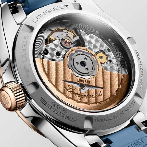 LONGINES 浪琴 Conquest 征服者系列不鏽鋼及18k玫瑰金優雅時尚運動腕錶 34mm L34305929