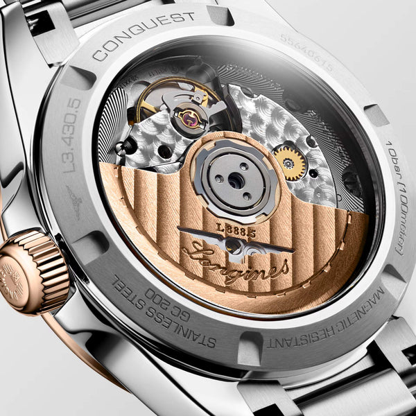 LONGINES 浪琴 Conquest 征服者系列不鏽鋼及18k玫瑰金優雅時尚運動腕錶 34mm L34305986